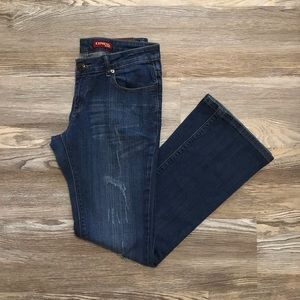 Express Eva Distressed Low Rise Bootcut Jeans 4